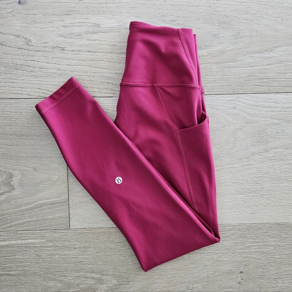 Lululemon Wunder Train Leggings w/ Pockets Ruby Red 25" Size 6 EUC